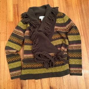 Soft Surroundings Aztec Fringe Cardigan Sweater Womens XS  Asymmetrical Boho